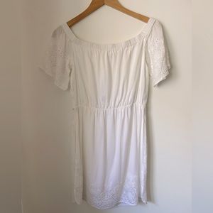 Club Mónaco Off the Shoulder Eyelet Mini Dress